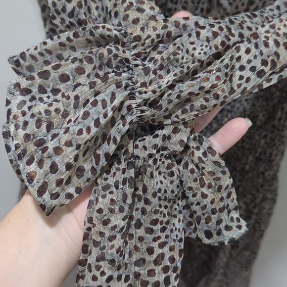 Zara Animal Print Smocked Mini Dress Bloused Brown Cheetah Women's size S - Picture 6 of 8